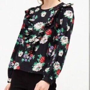 ZARA Women's Black Floral Ruffled Long Sleeve Top/Blouse Women's M